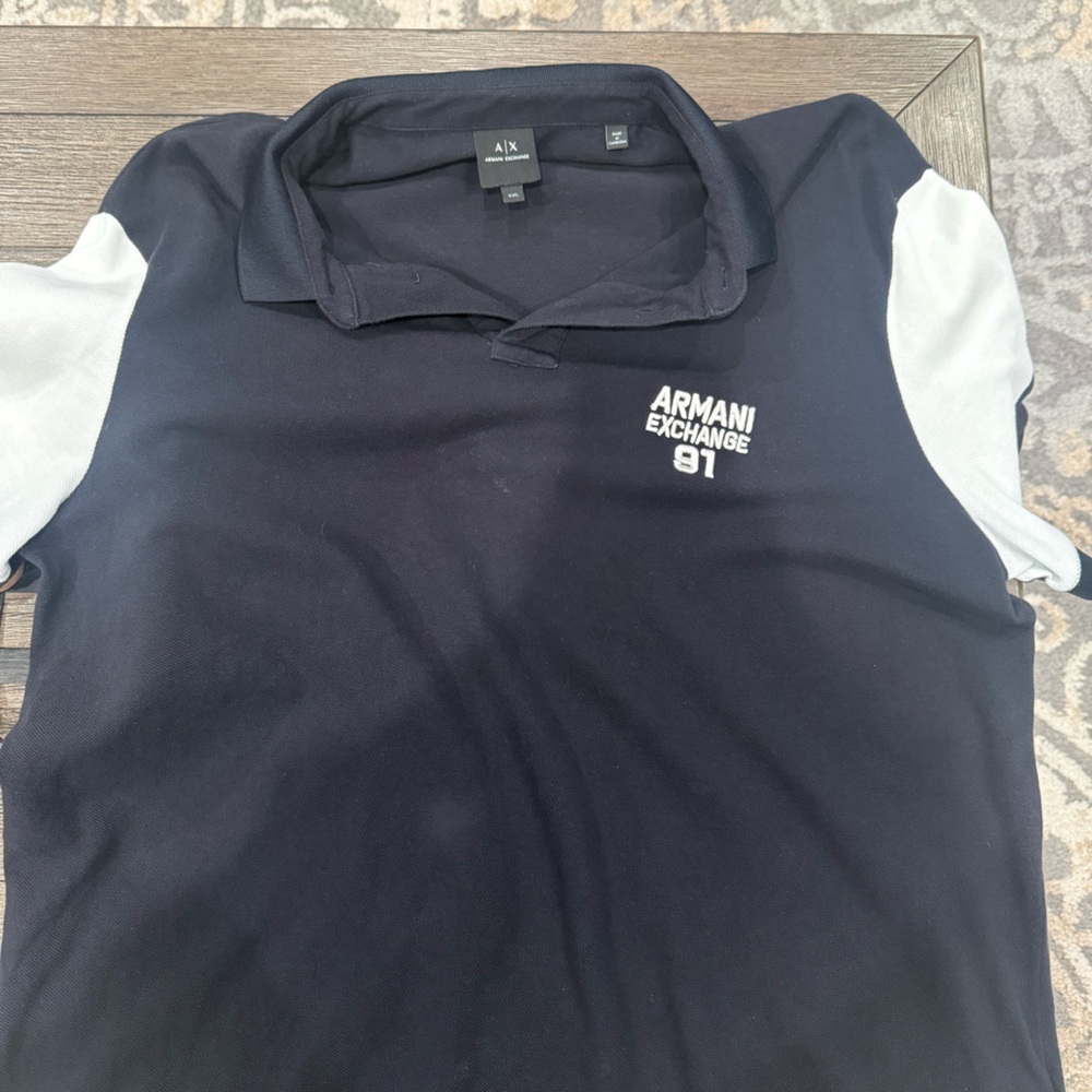 Armani Exchange Men's Navy and White Polo Shirt